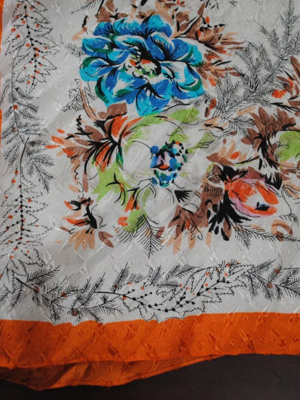 Vintage Large Floral 1950s Scarf made in Japan with Orange Border